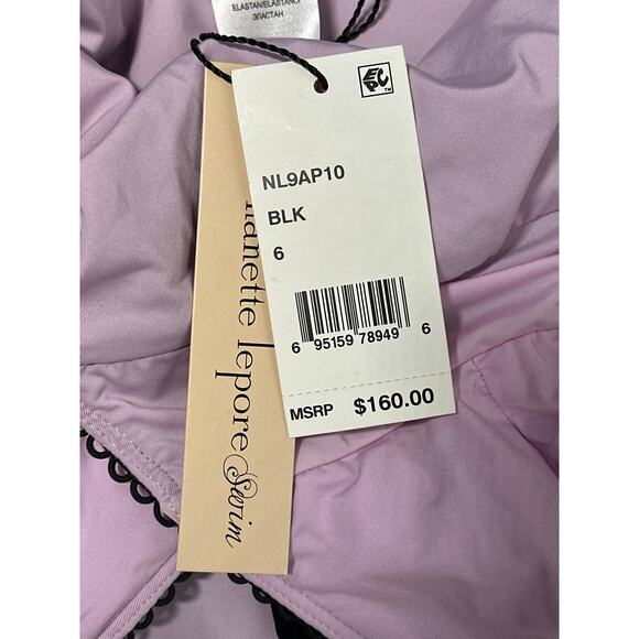 Nanette Lepore Swim Black Floral Embroidered Tassel One-Piece Boho Swimsuit Sz 6 - Picture 16 of 16